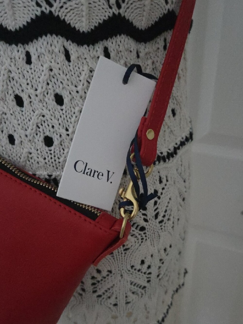 Clare V Petit Moyen Cherry Red Leather Crossbody with Gold Hardware. NWT - Picture 6 of 12